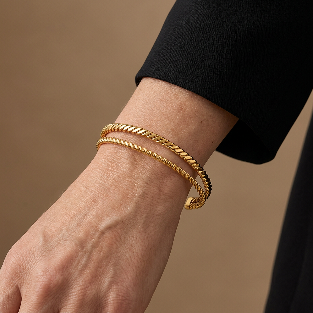 Matteo double-band twist cuff worn with a black sleeve