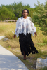 Afia Circle Motif Skirt - outdoor path white ruffled blouse styling