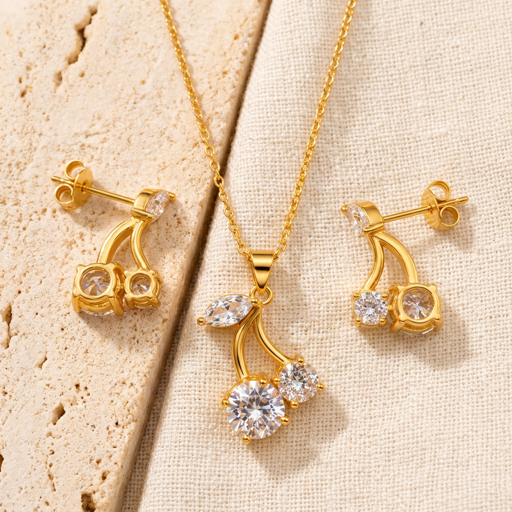 The "Arabella" Cherry Stone Necklace Set - Danielle Emon