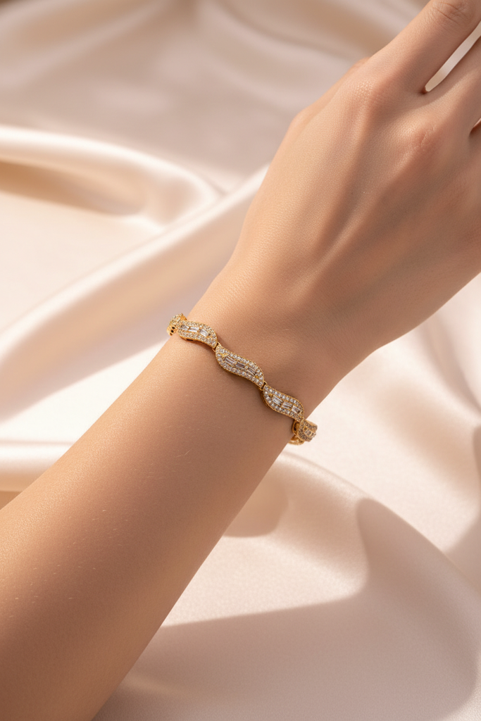 Milan diamond pavé gold link bracelet on-wrist lifestyle