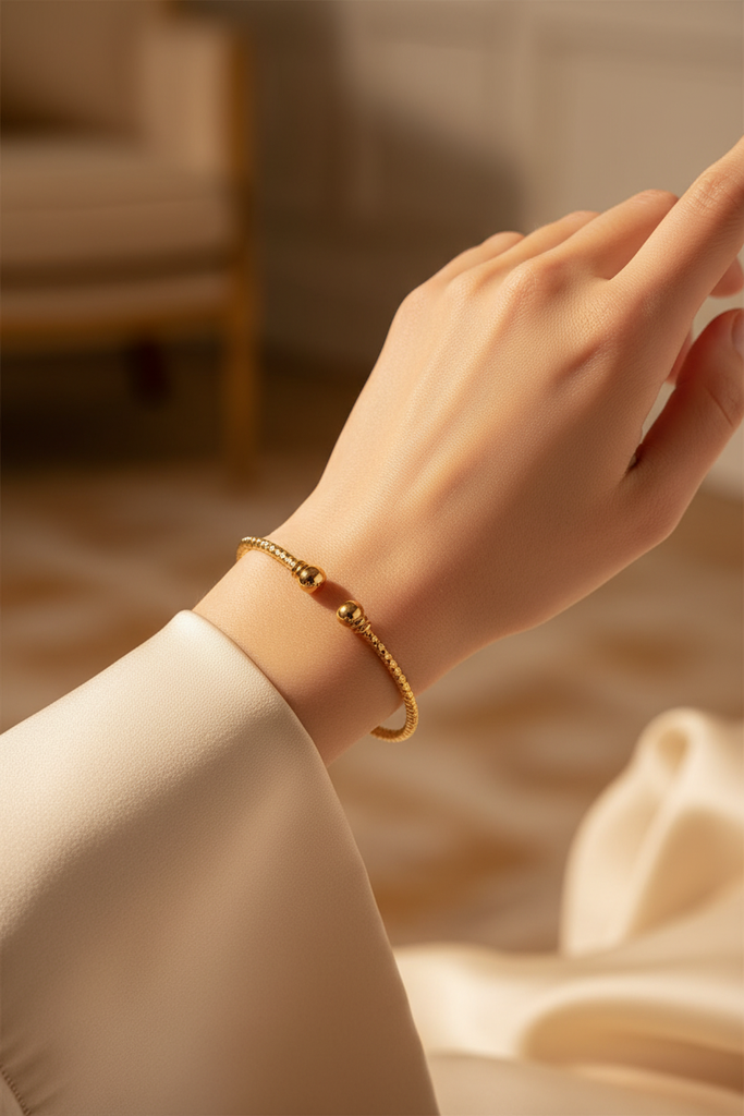 Kennedy gold twisted rope cuff bracelet on-wrist single wear
