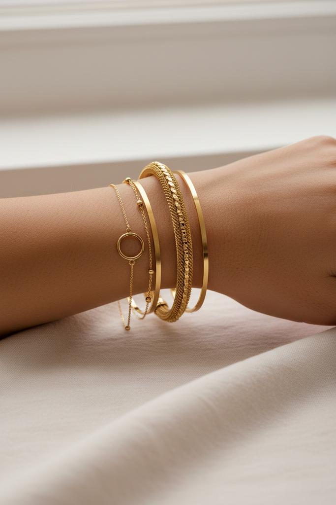 Venice gold mesh cuff bracelet stacked bracelet styling