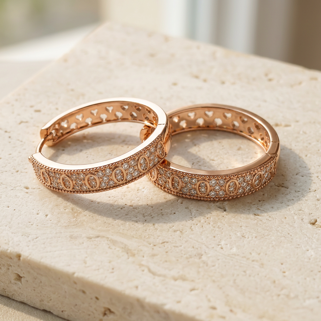 Esme rose gold-tone hoop earrings on cream stone
