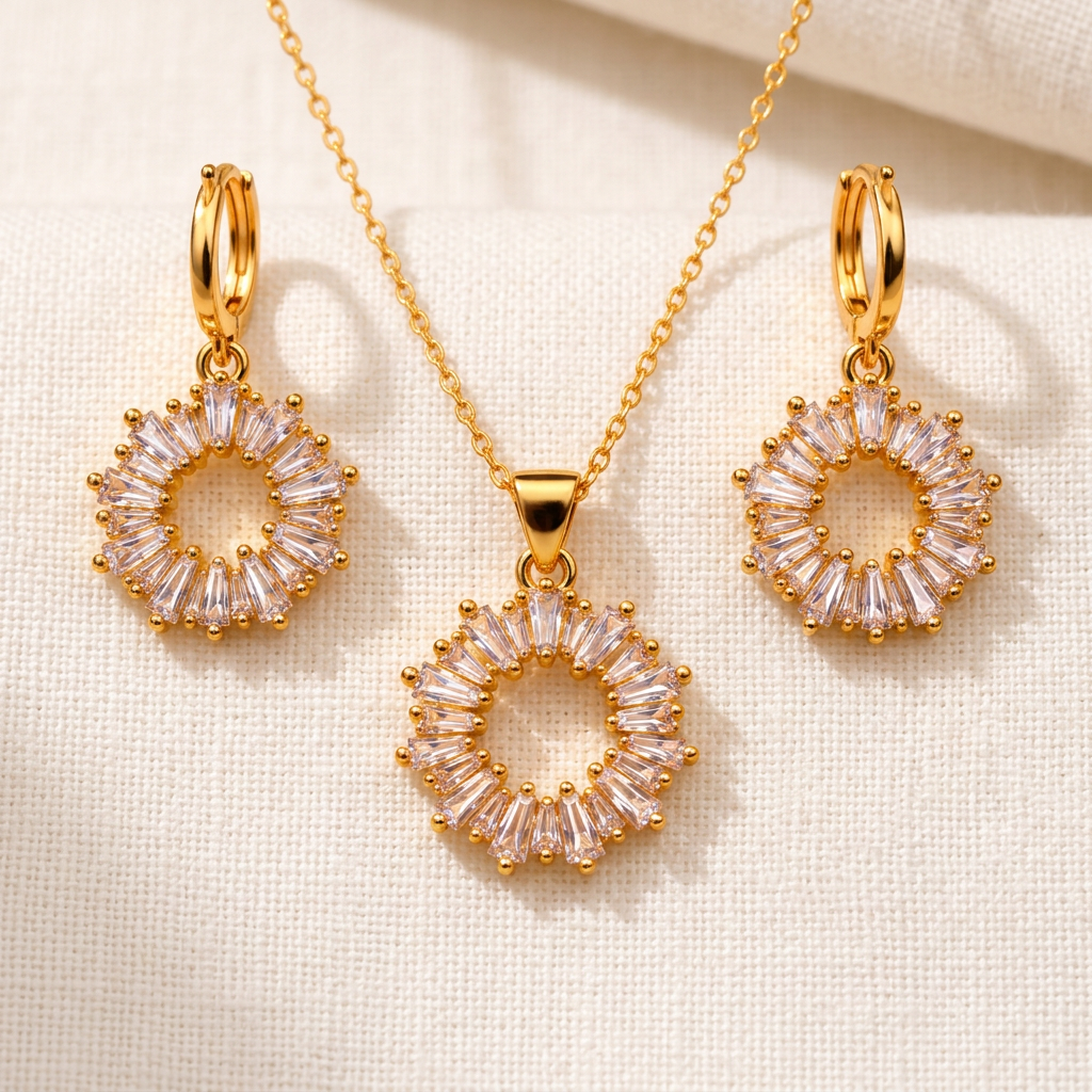 The "Bellamy"  Sunburst Stone Necklace Set - Danielle Emon