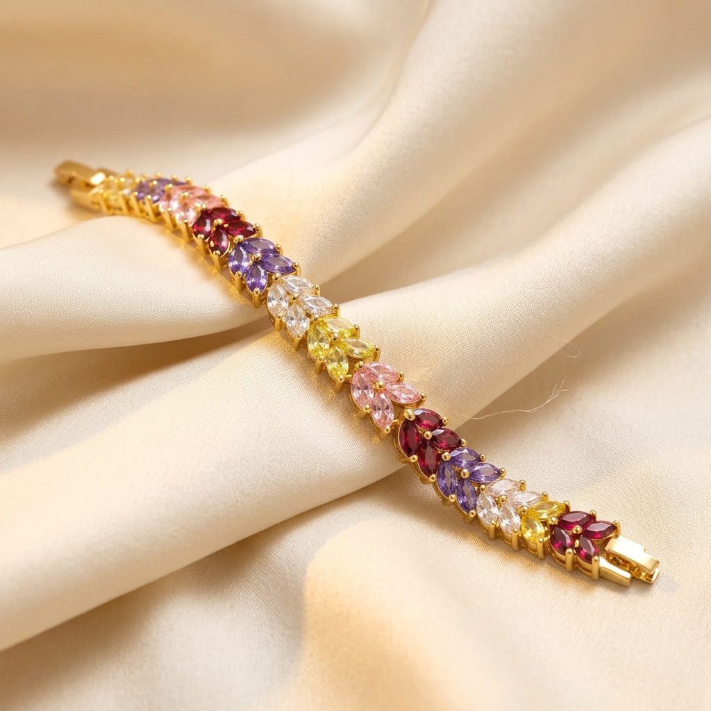 Harrison gold-tone multi-color stone bracelet on ivory silk