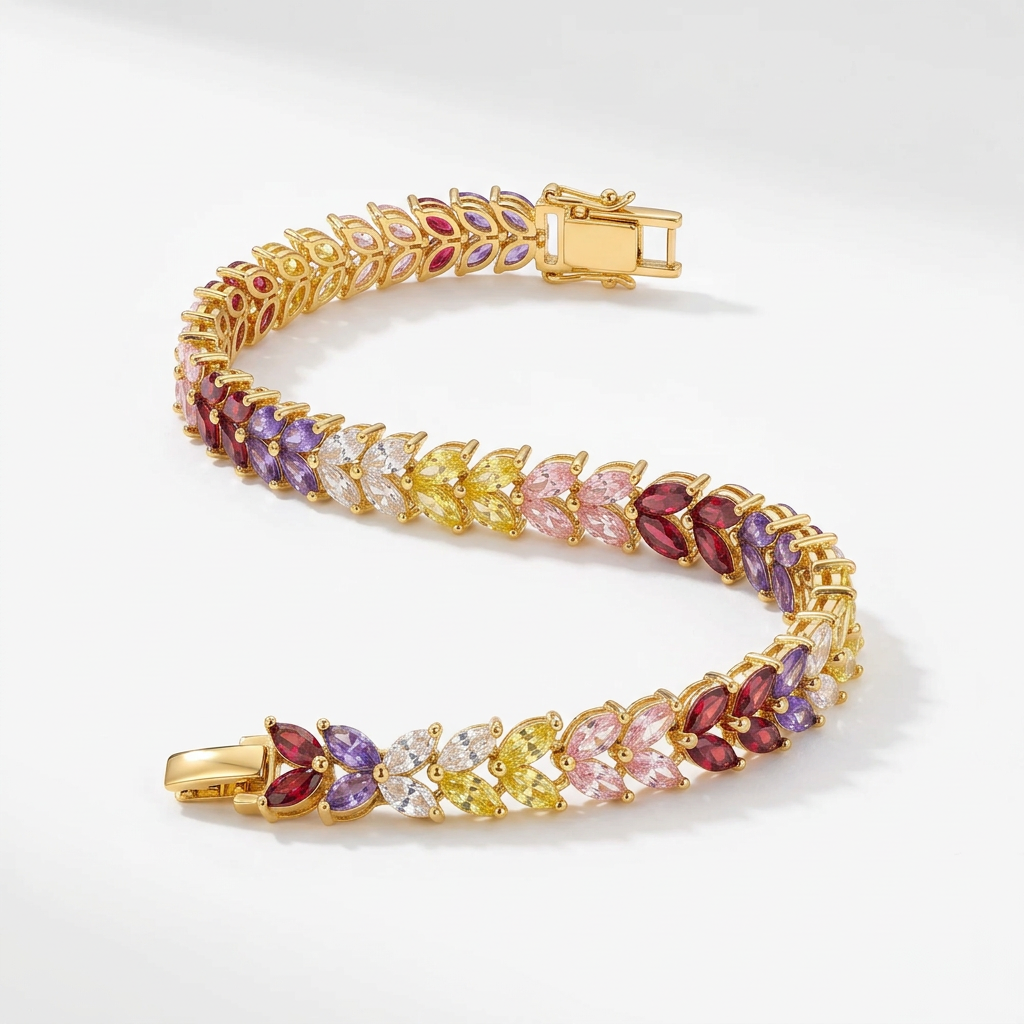 Harrison gold-tone multi-color stone bracelet on a white background