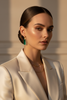Roisin green resin drop earrings styled with chic elegant outfit