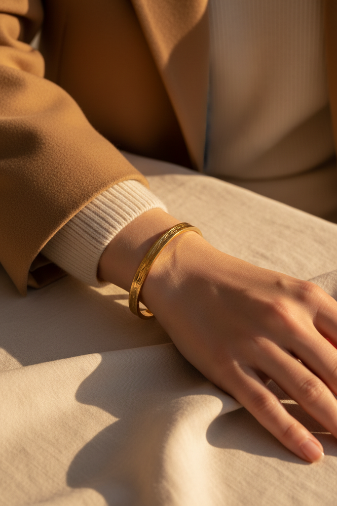Anaya gold engraved bangle bracelet elevated everyday styling