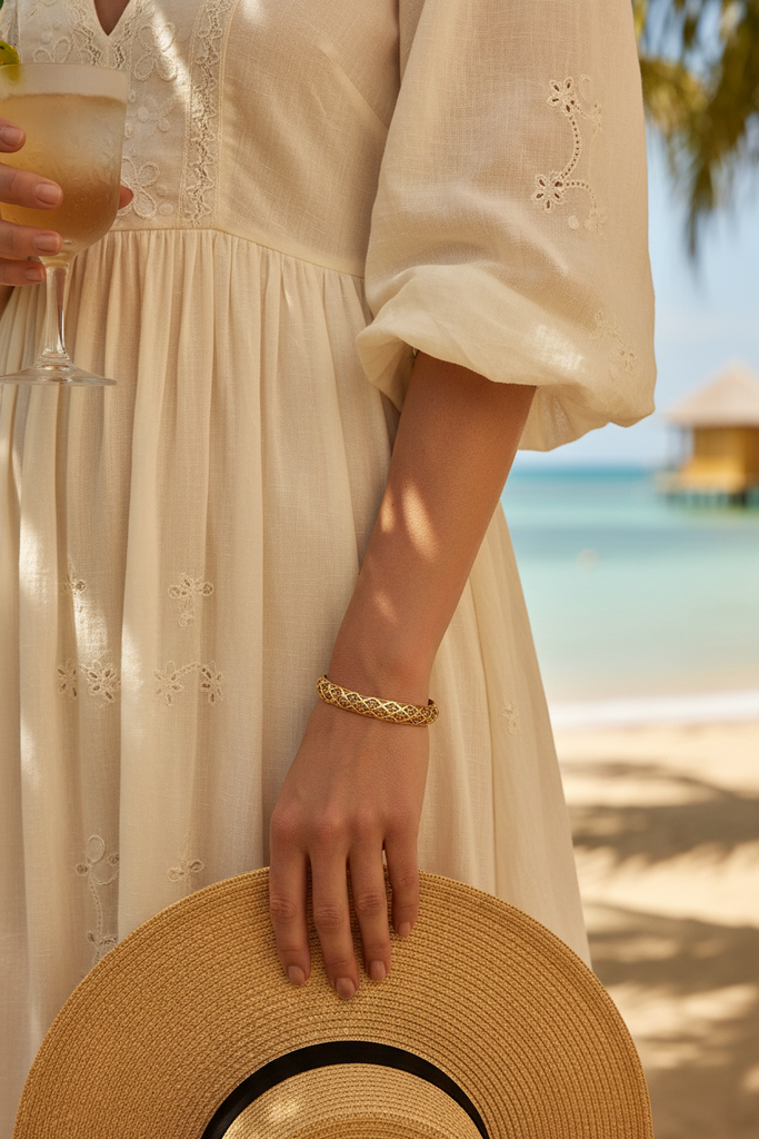Riviera gold floral filigree bangle resort travel styling