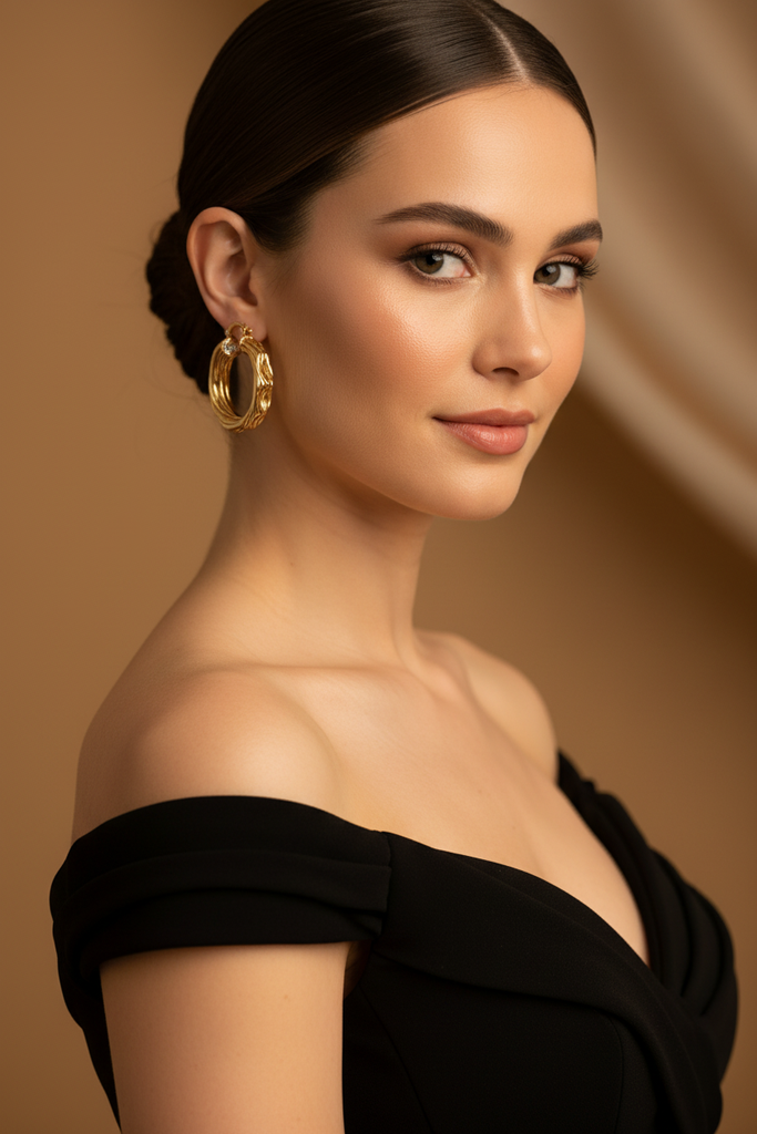 Cannes Sculptural Hoop Earrings - lifestyle black evening outfit