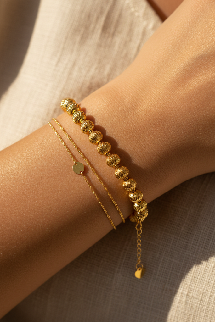 Eleanor gold diamond-cut ball bead bracelet stacked bracelet styling