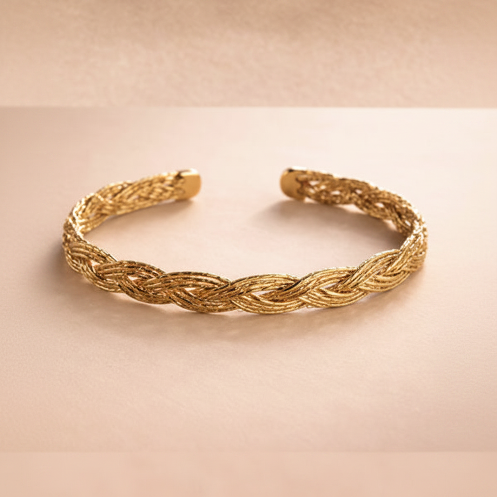 Dayo twist gold braided cuff bracelet close-up braid texture detail