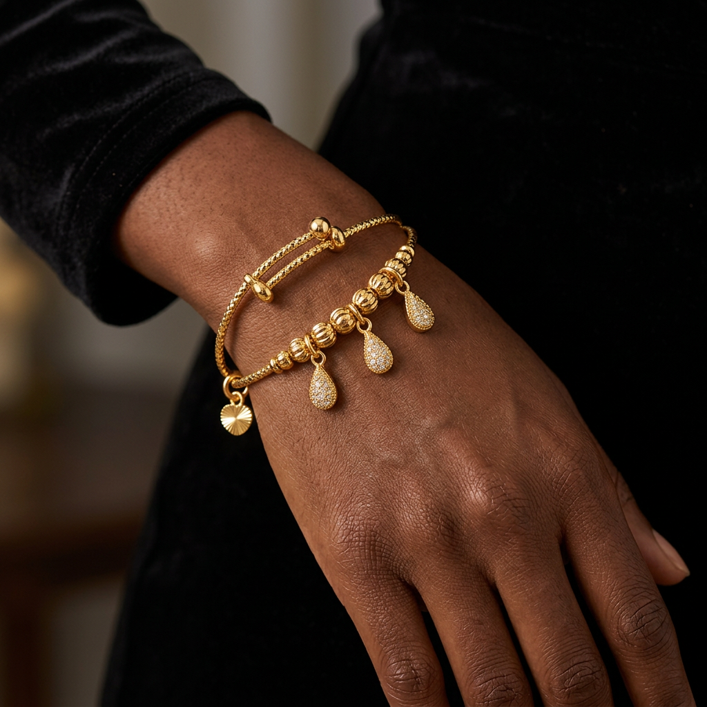 Ophelia bracelet worn on a wrist with black evening styling