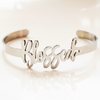 Blessed stainless steel script cuff bracelet close-up script detail