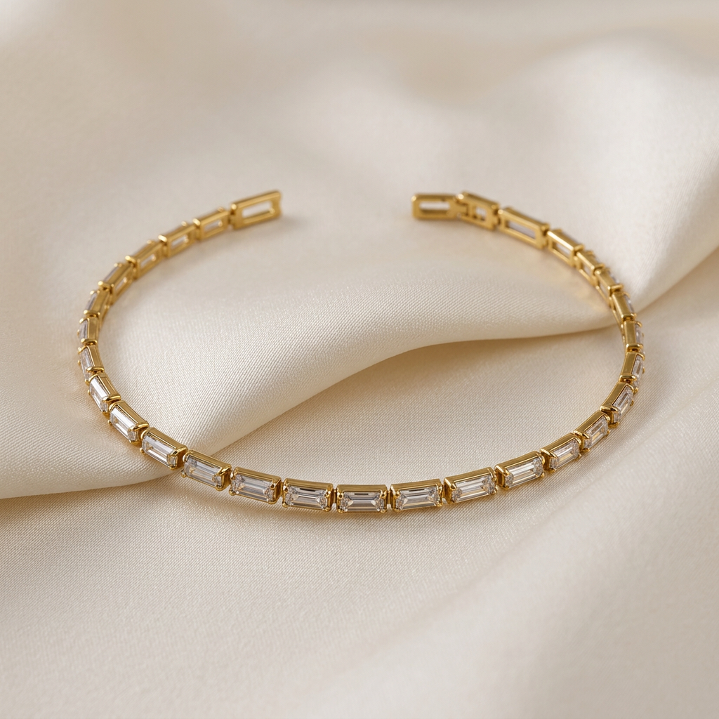 Sabine baguette cubic zirconia bracelet on silk
