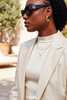 Esi gold plated filigree semi hoop earrings styled with everyday outfit