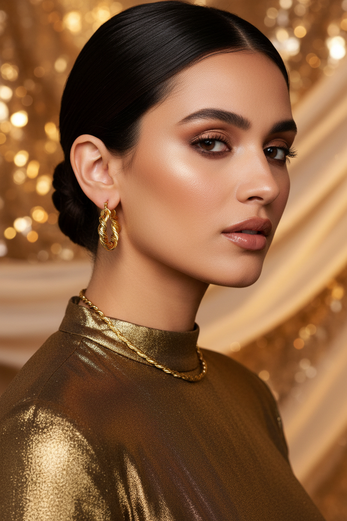 Twisted rope gold plated hoop earrings elegant evening styling
