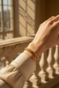 Valencia gold lattice bangle on-wrist single wear