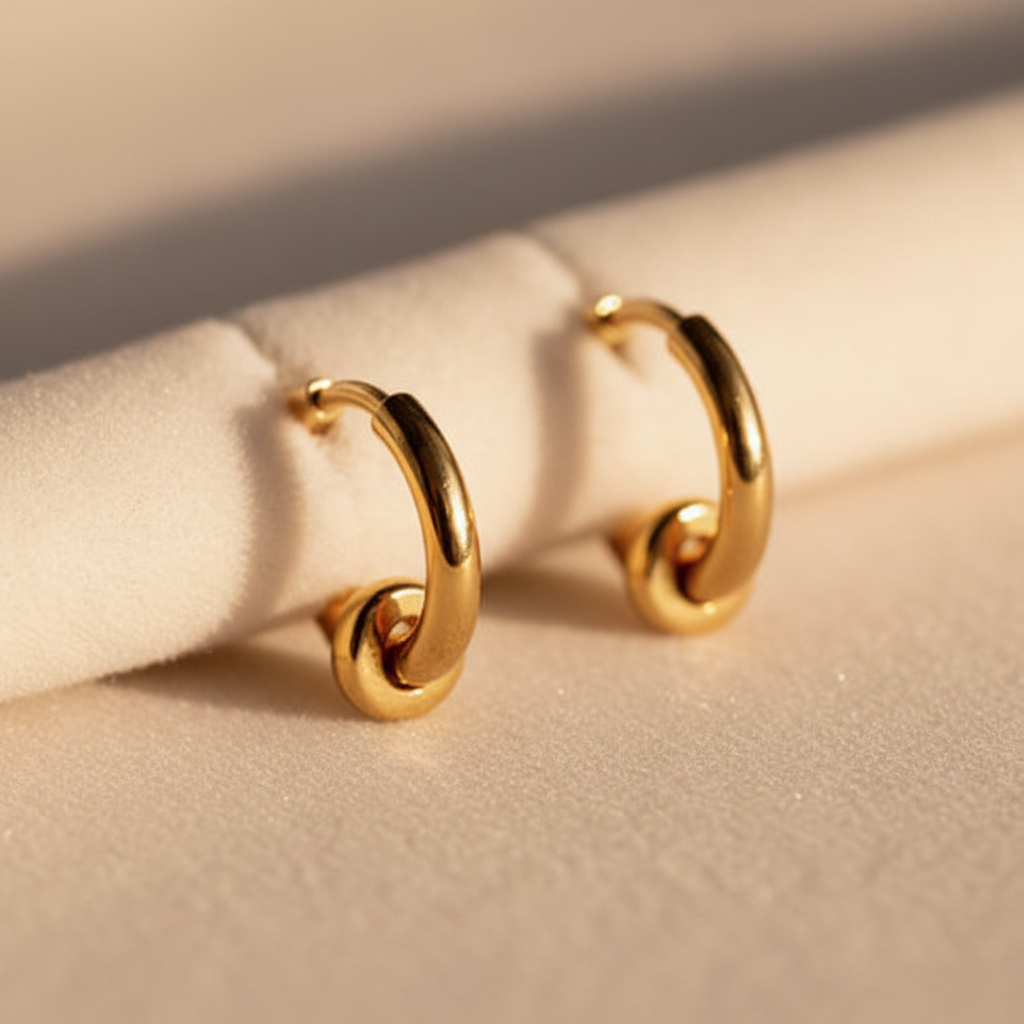 Fionn gold knot hoop earrings close-up knot bead detail