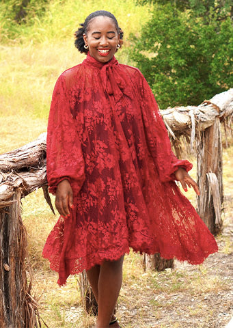 Kossi Lace Oversized Dress | Burgundy & Crème