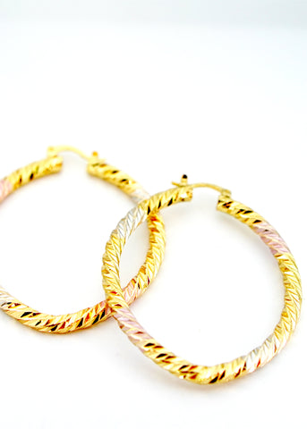 Gold Plated Tri Color Medium Hoop Earrings