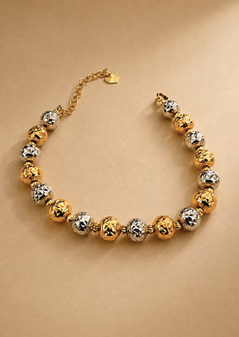 Oslo Two-Tone Gold Plated Ball Bracelet | Tarnish-Free Hypoallergenic Textured Beaded Statement Bracelet