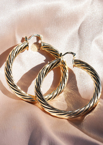 Gold Plated Tri Color Medium Hoop Earrings