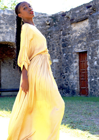 The "Iris" Grecian Golden Mustard Dress - Danielle Emon