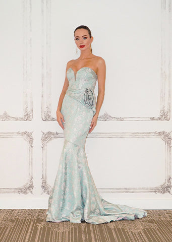 The "Mia" Strapless Floral Fishtail Gown