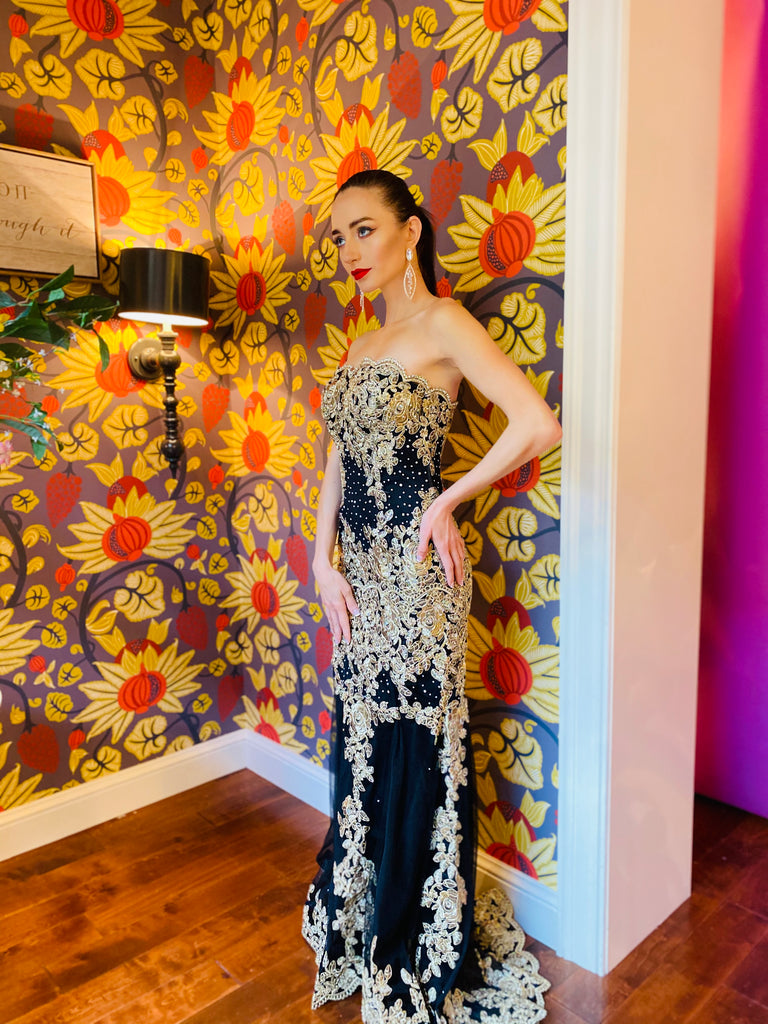 The "Sadie" Strapless Black & Gold Gown - Danielle Emon The "Sadie" Strapless Black & Gold Gown - Danielle Emon