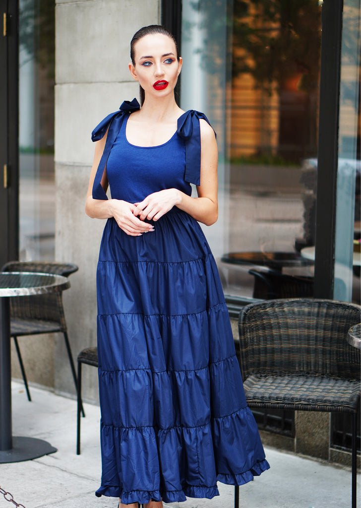 The "Marcia" Navy Tiered Dress - Danielle Emon