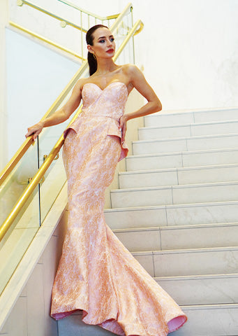 The "Annabella" Sleeveless Mermaid Brocade Gown - Danielle Emon