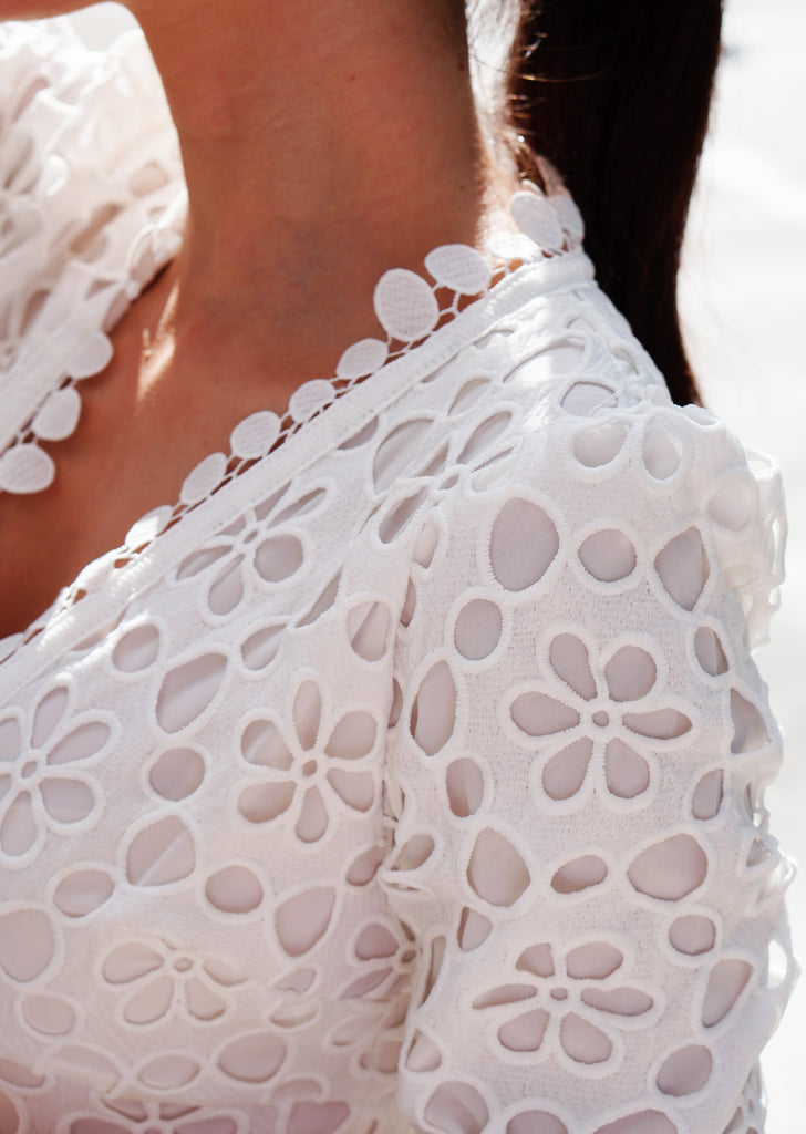 The "Blancha" Eyelet Embroidered White Dress - Danielle Emon