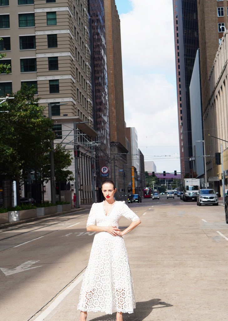 The "Blancha" Eyelet Embroidered White Dress - Danielle Emon