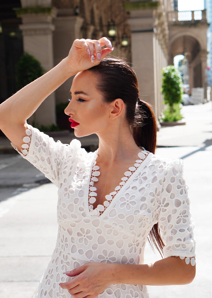 The "Blancha" Eyelet Embroidered White Dress - Danielle Emon